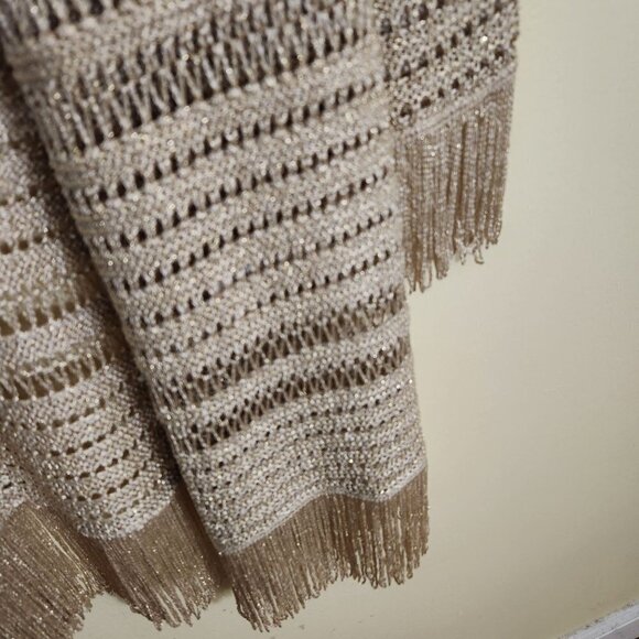 Inc International Gold Crochet Long Lines Fringe Open Cardigan Sweater Size M - Picture 6 of 8